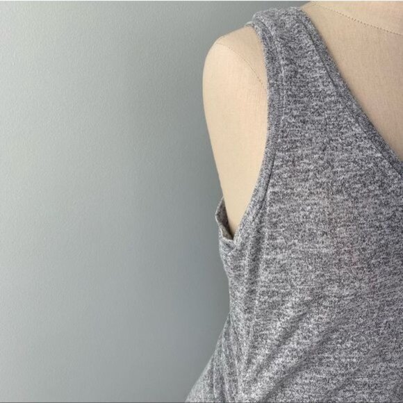 Express Fringe Ruched Racerback Heathered Gray Dress - Picture 4 of 12